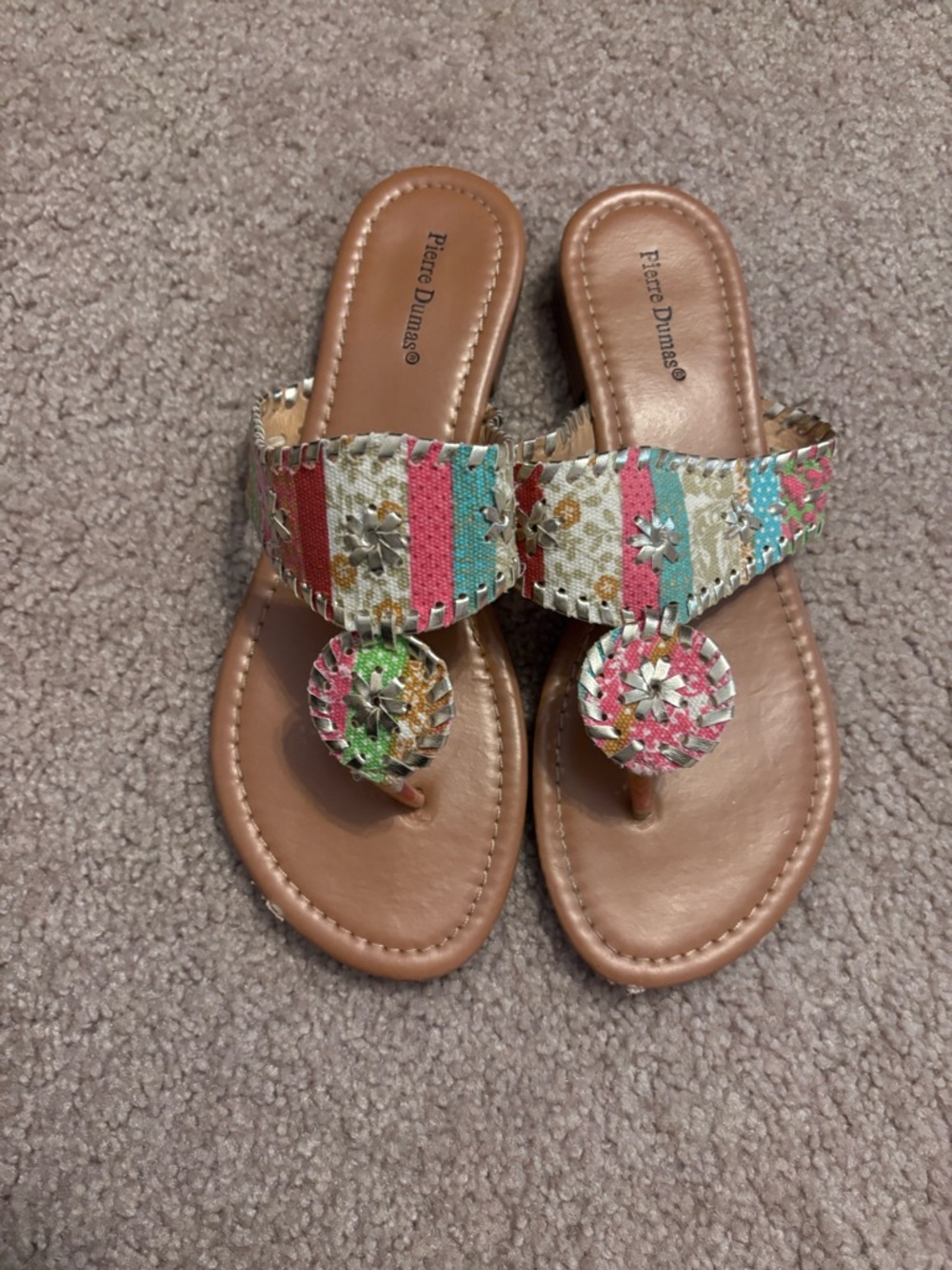 Pierre Dumas Multicolor Striped Floral Thong Sandals